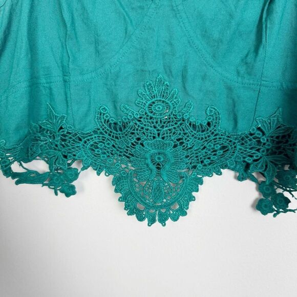 FREE PEOPLE | INTIMATELY Teal Green Crop Top Lace Accents Women’s Size Medium - Picture 4 of 9